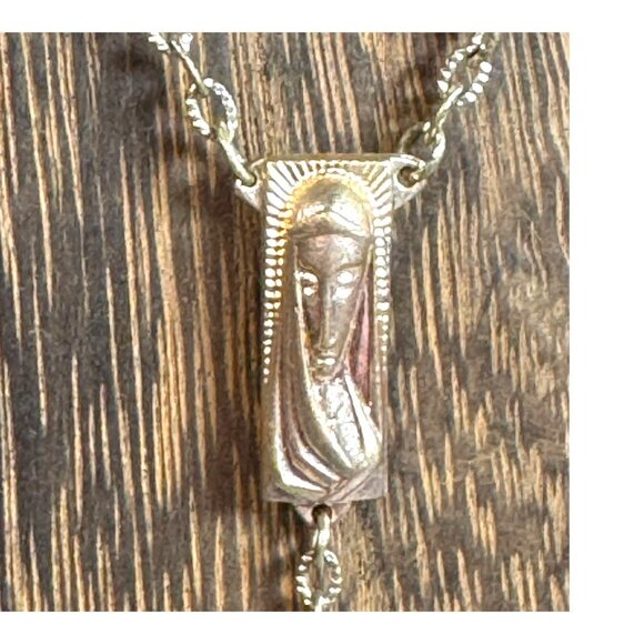 Italian Roma Blue Glass Rosary Emerald Green Iridescent Beads Silver Cross 15" - Picture 3 of 9